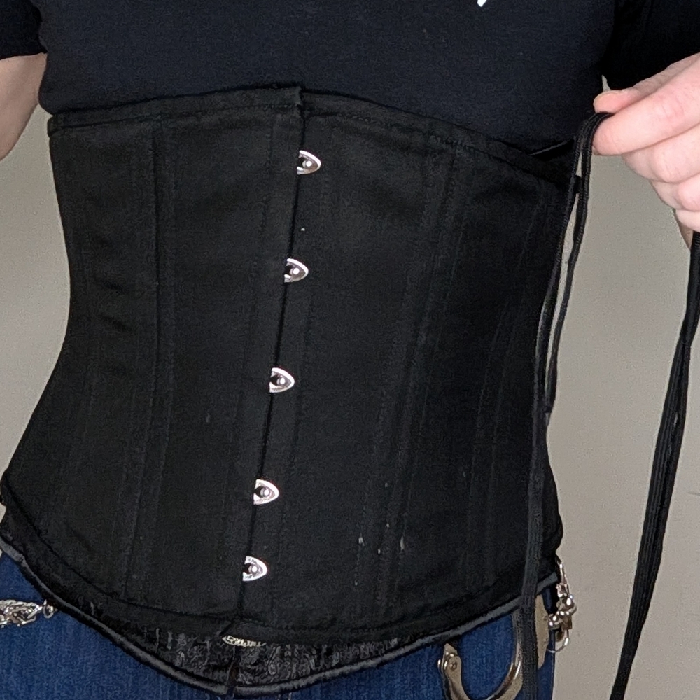 Black Cotton Underbust Heavy Waist Training Corset Sz 32 Inch 46 cm, Good cond - Picture 3 of 7